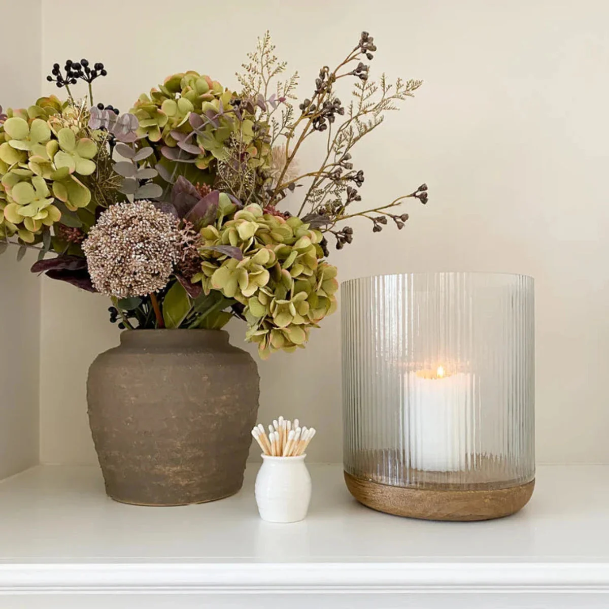 Ivyline Amelia Ribbed Glass Wooden Candle Holder - Image 2