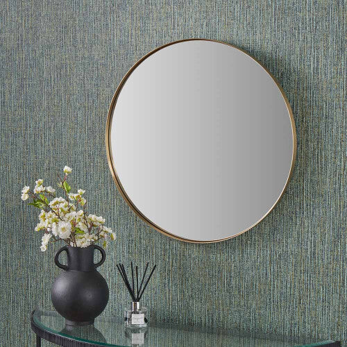 Pacific Lifestyle Brushed Gold Metal Slim Frame Round Wall Mirror Small - Image 6