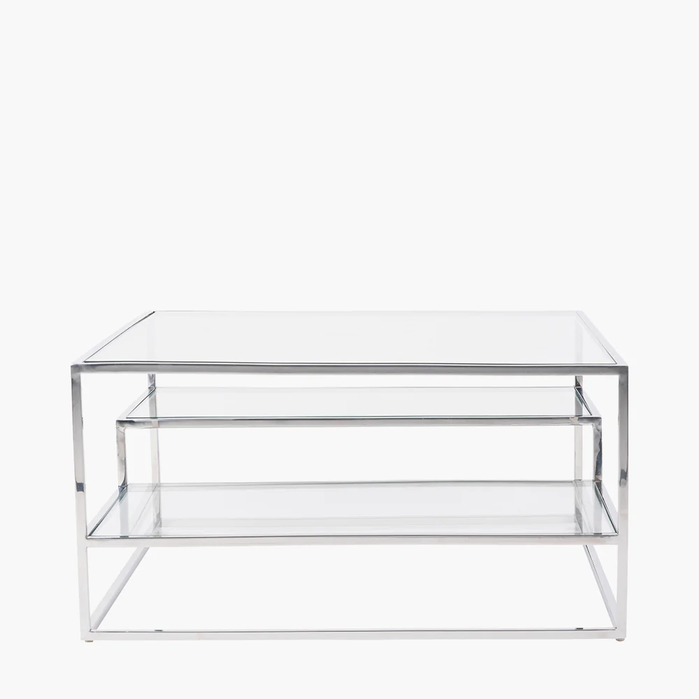 Pacific Lifestyle Aleandra Clear Glass and Silver Metal Coffee Table - Image 3