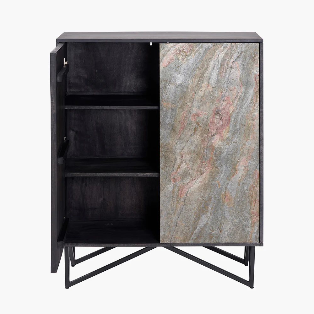 Pacific Lifestyle Alrik Black Mango Wood and Stone Veneer 2 Door Bar Cabinet - Image 2
