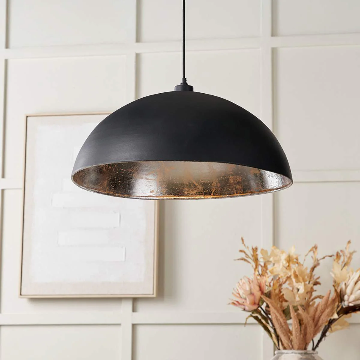 Pacific Lifestyle Anders Matt Black and Silver Leaf Metal Dome Pendant - Image 7
