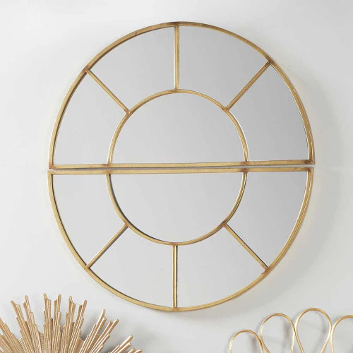 Pacific Lifestyle Antique Gold Metal 2 Half Moon Section Wall Mirror - Image 4