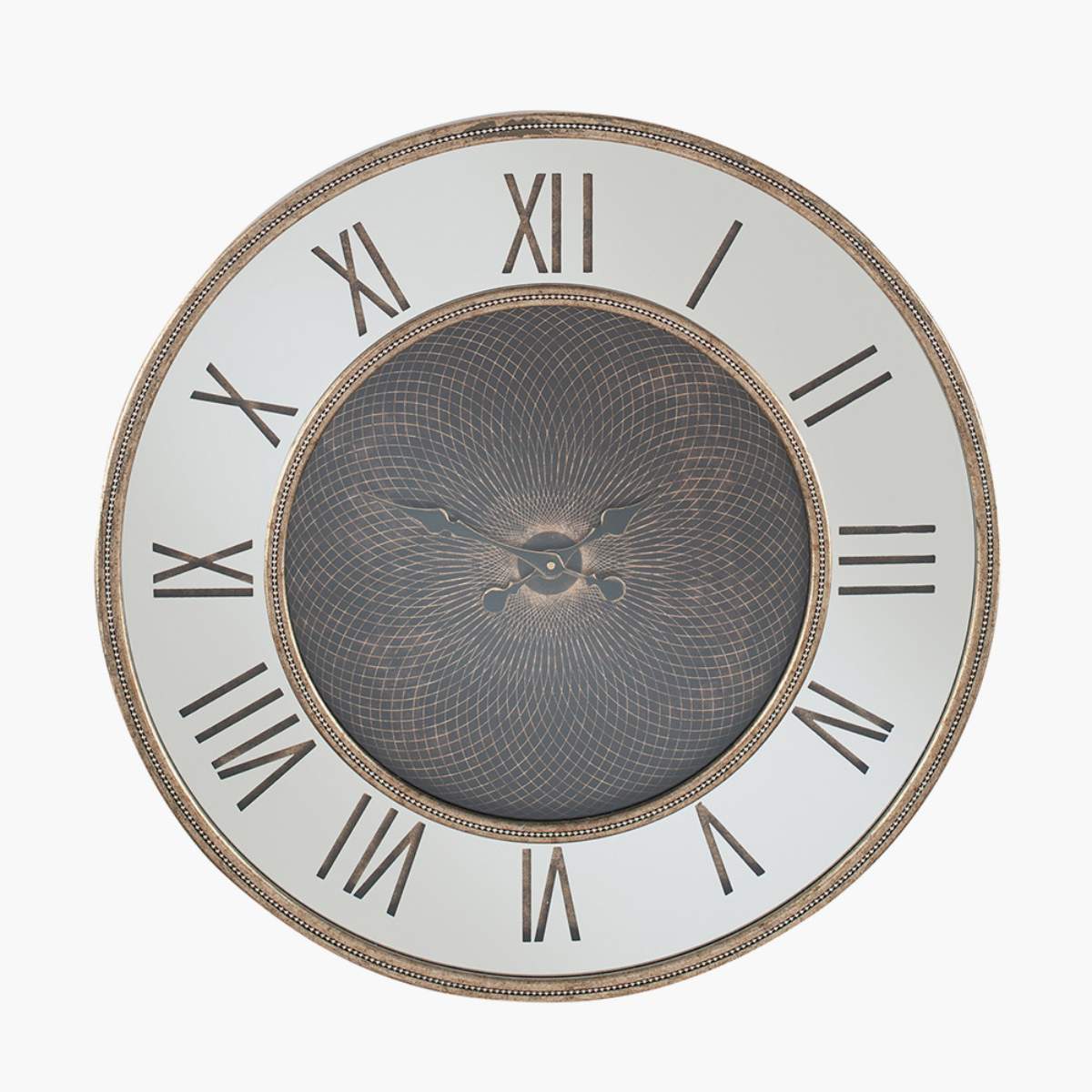 Pacific Lifestyle Antique Gold Wood and Geo Print Mirror Wall Clock