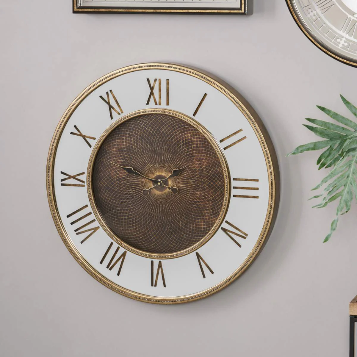 Pacific Lifestyle Antique Gold Wood and Geo Print Mirror Wall Clock - Image 5