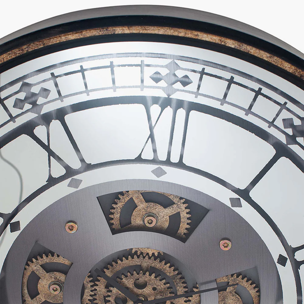 Pacific Lifestyle Antique Gold Wood and Mirror Working Cog Round Wall Clock - Image 3