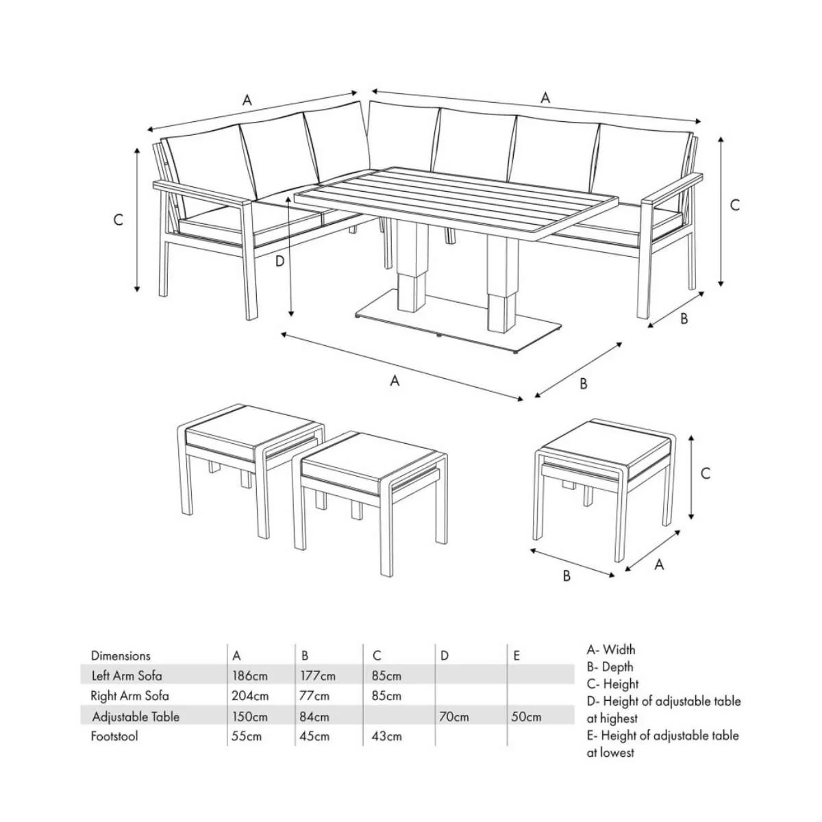Pacific Lifestyle Aruba Outdoor Corner Seating Set with Adjustable Table - Image 35