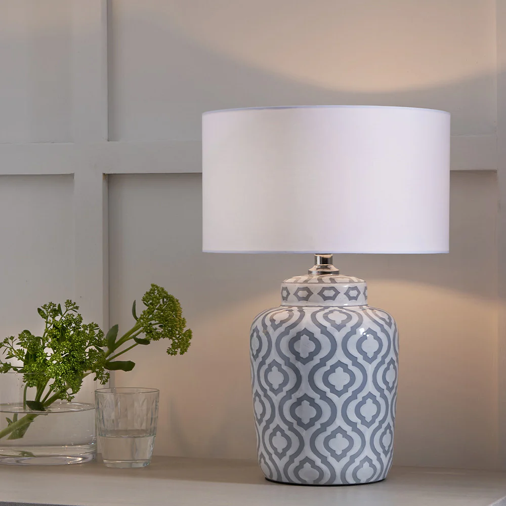 Pacific Lifestyle Astrid Grey and White Pattern Ceramic Table Lamp Base - Image 5
