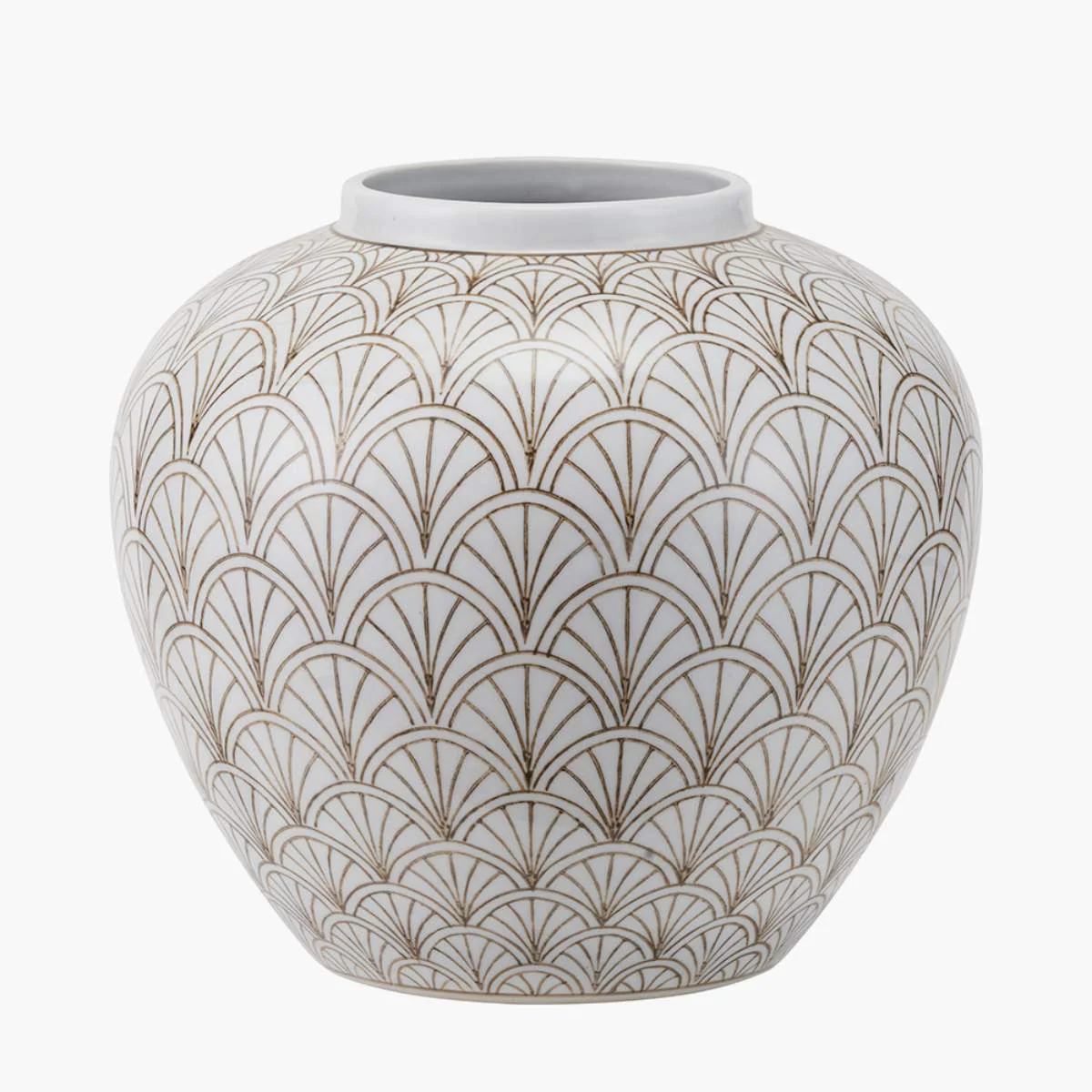 Pacific Lifestyle Barbier White Art Deco Fan Ceramic Vase
