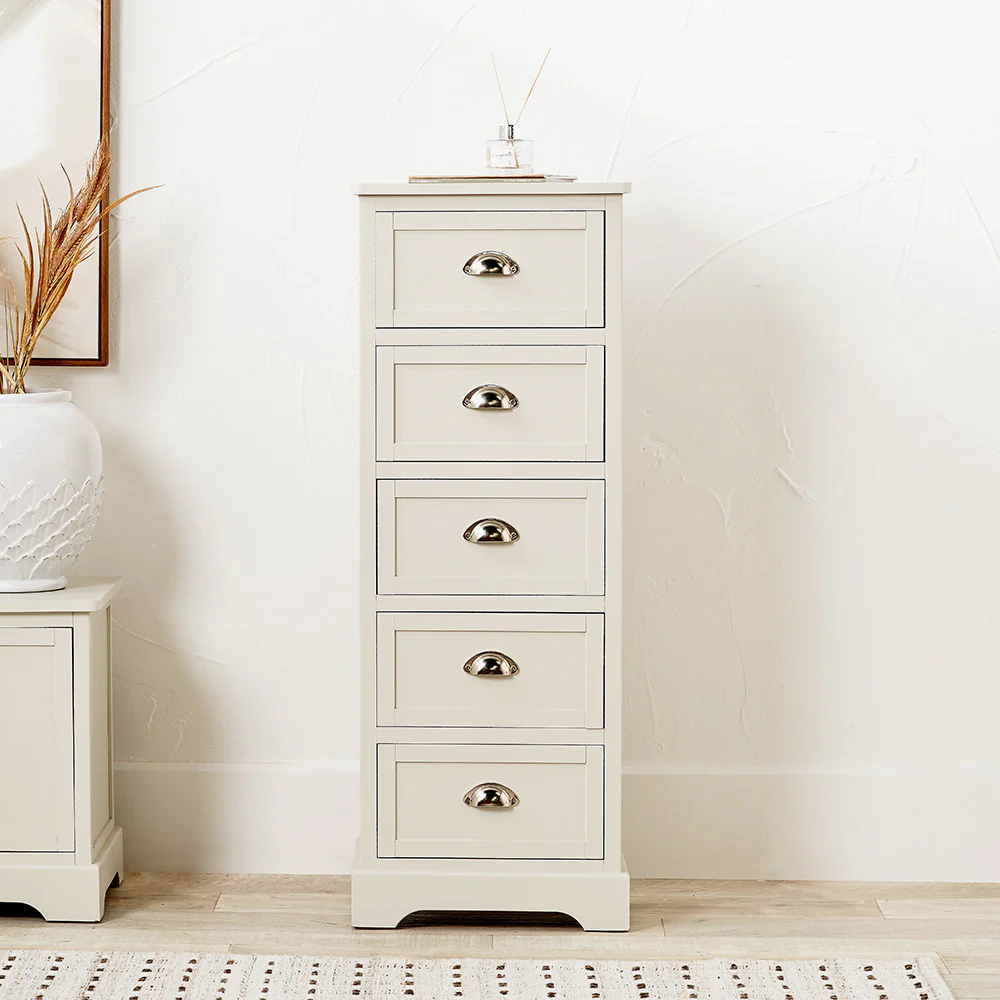 Pacific Lifestyle Croft Linen Pine Wood 5 Drawer Tall Unit - Image 7