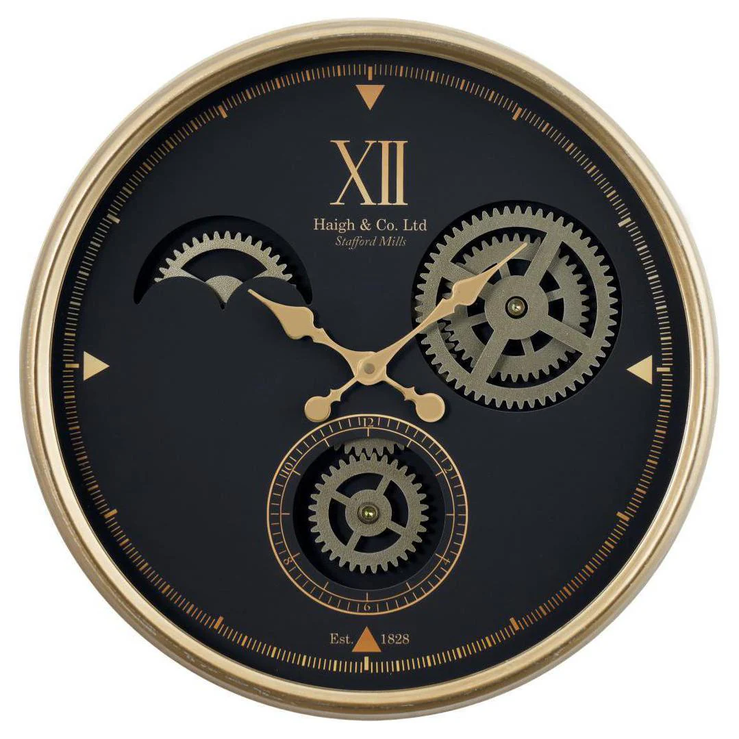 Pacific Lifestyle Black and Champagne Metal Working Cog Wall Clock
