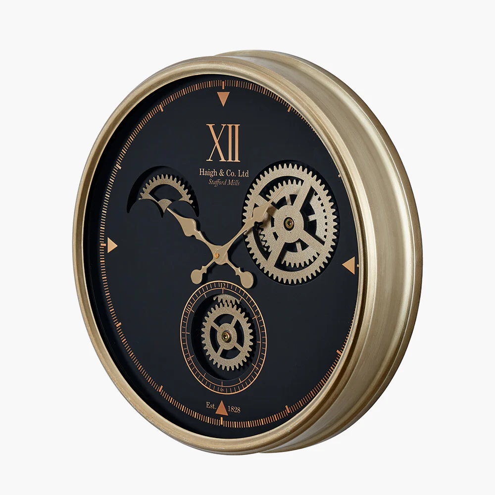 Pacific Lifestyle Black and Champagne Metal Working Cog Wall Clock - Image 2