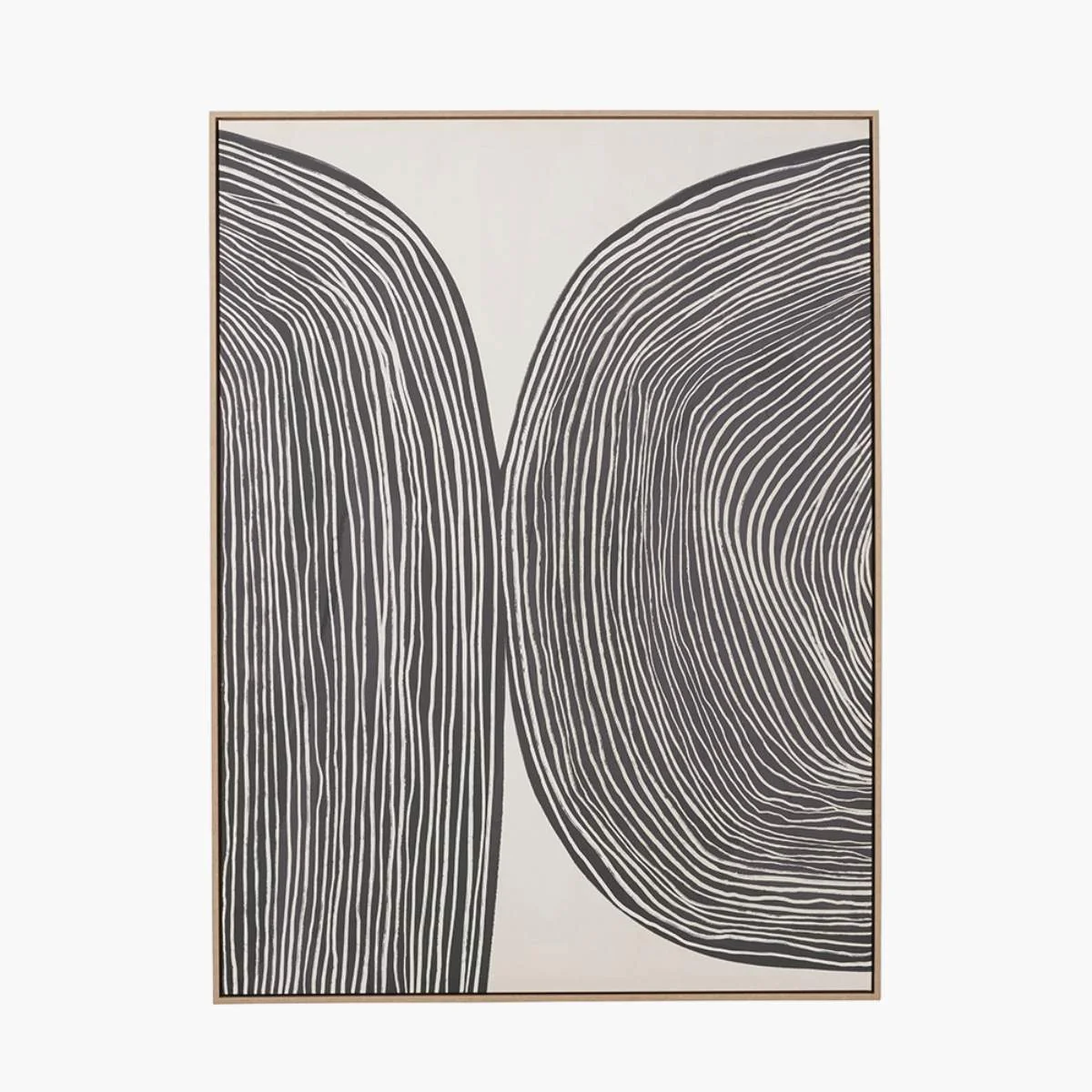 Pacific Lifestyle Black and Cream Abstract Canvas with Natural Frame