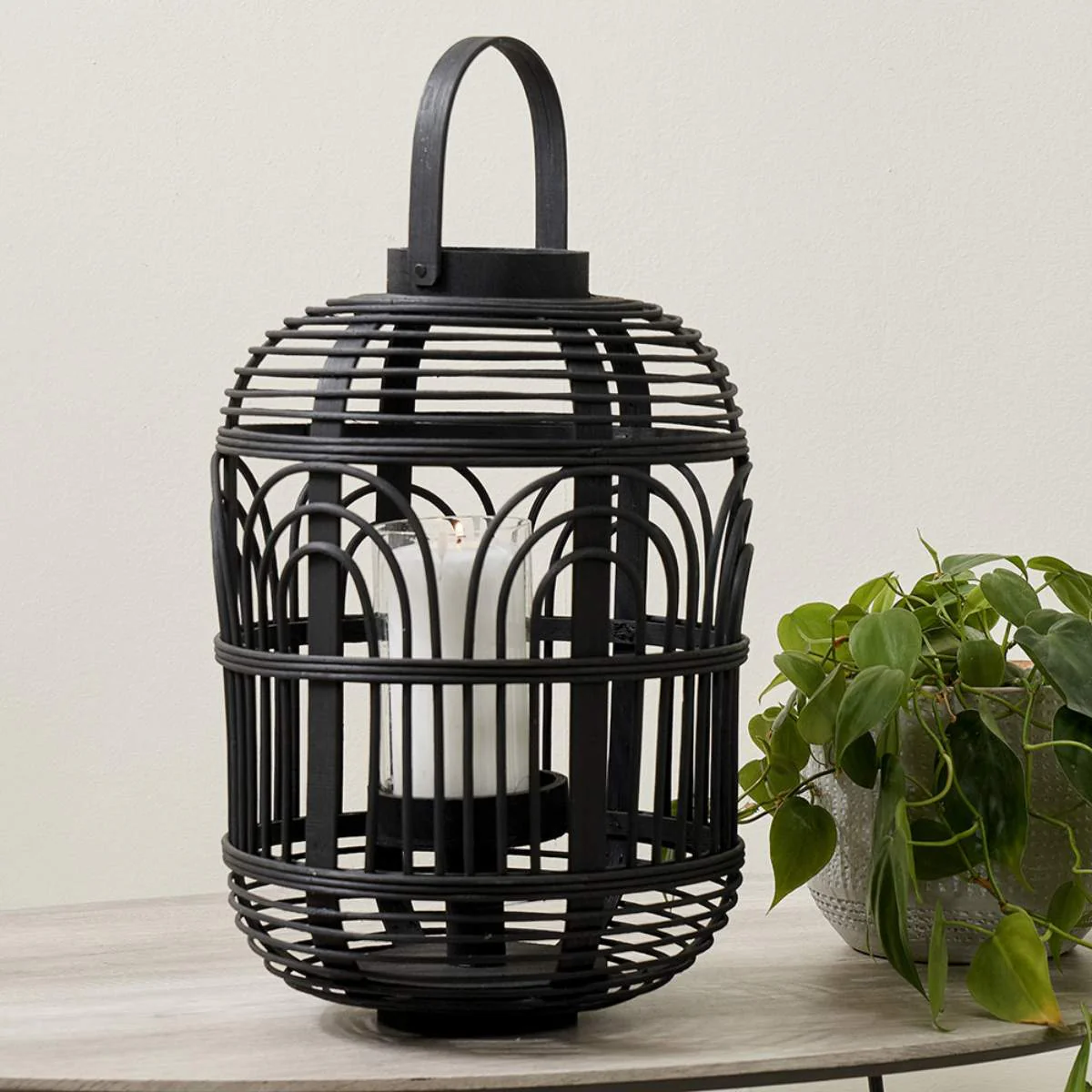 Pacific Lifestyle Black Bamboo and Glass Lantern - Image 17