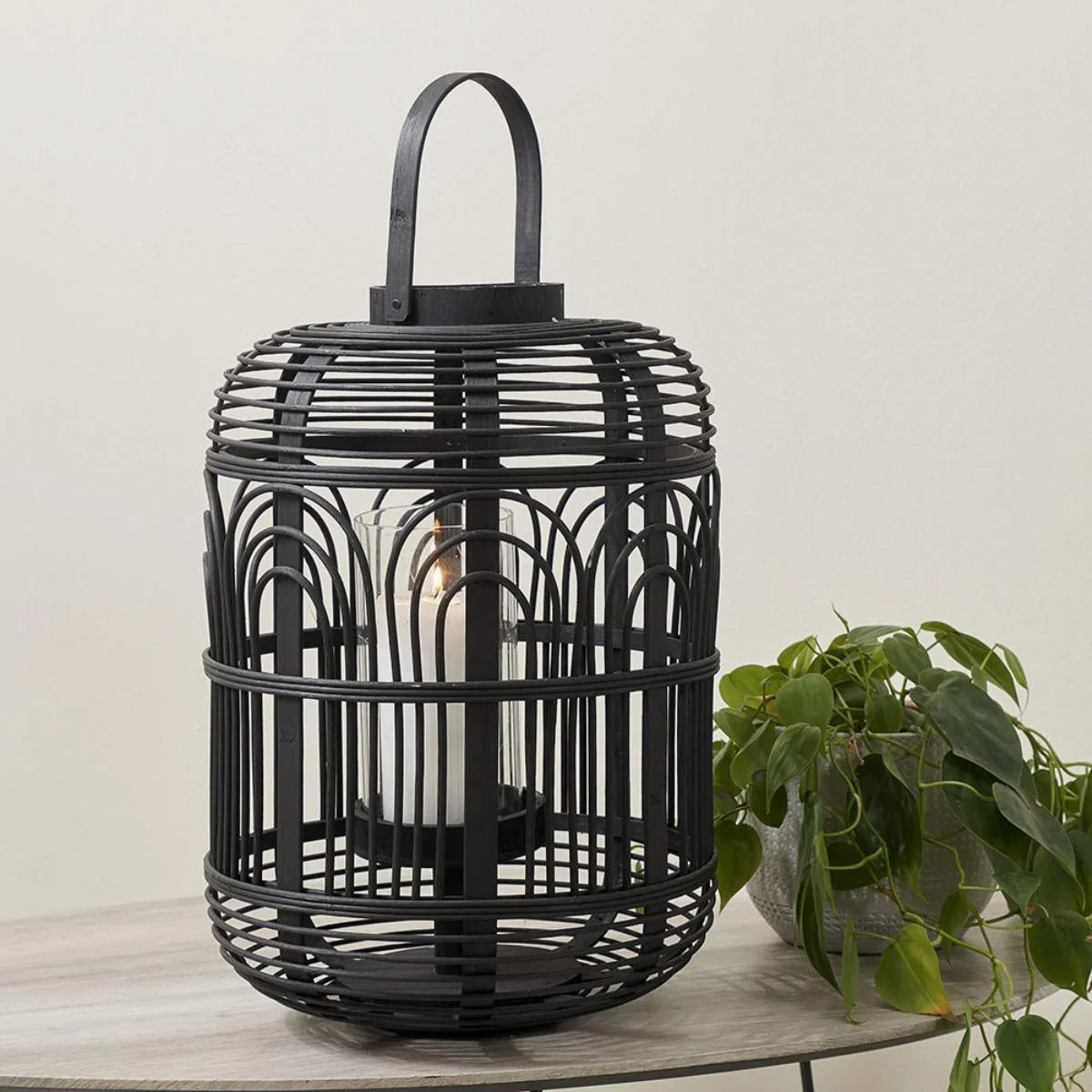 Pacific Lifestyle Black Bamboo and Glass Lantern - Image 18