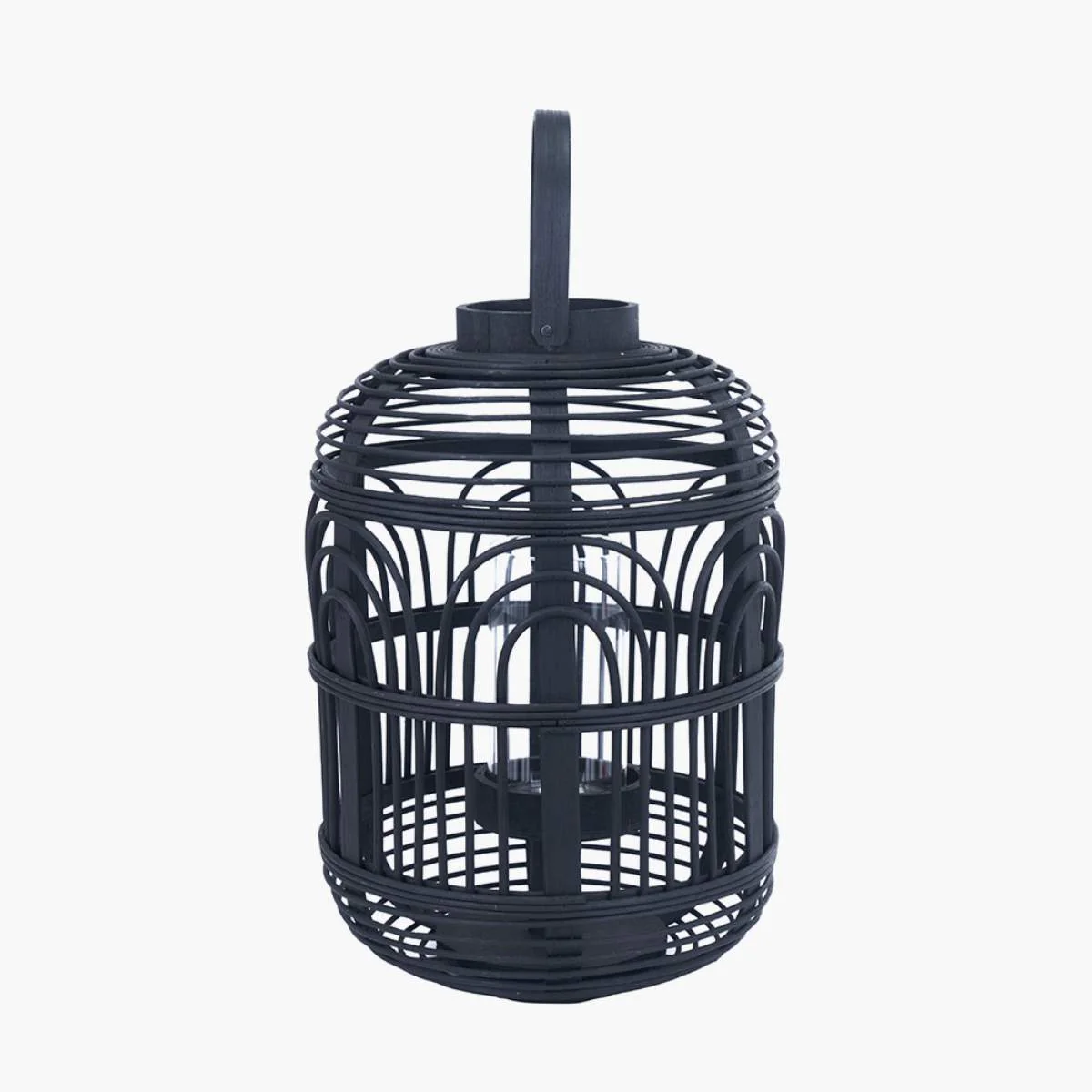 Pacific Lifestyle Black Bamboo and Glass Lantern - Image 3
