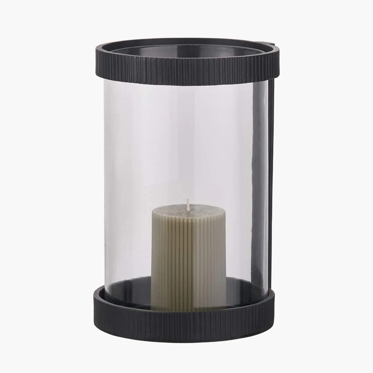 Pacific Lifestyle Black Ribbed Metal and Clear Glass Hurricane - Image 2