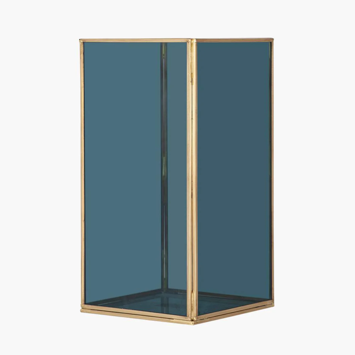 Pacific Lifestyle Brass Metal and Smoked Glass Panelled Square Hurricane - Image 3