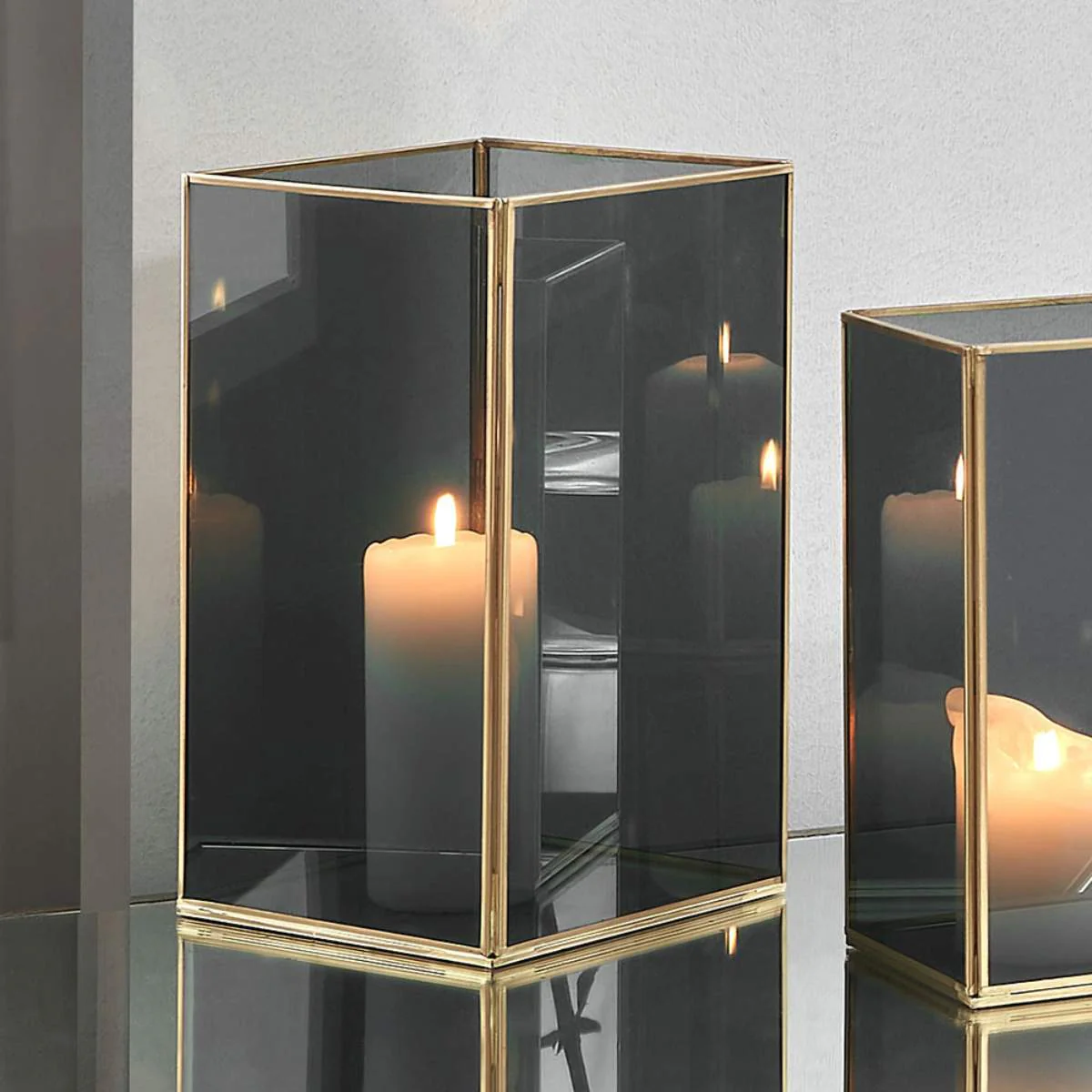 Pacific Lifestyle Brass Metal and Smoked Glass Panelled Square Hurricane - Image 7