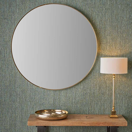 Pacific Lifestyle Brushed Gold Metal Slim Frame Round Wall Mirror Large - Image 6
