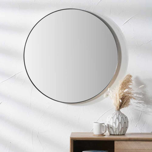 Pacific Lifestyle Brushed Silver Metal Slim Frame Round Wall Mirror Small - Image 6