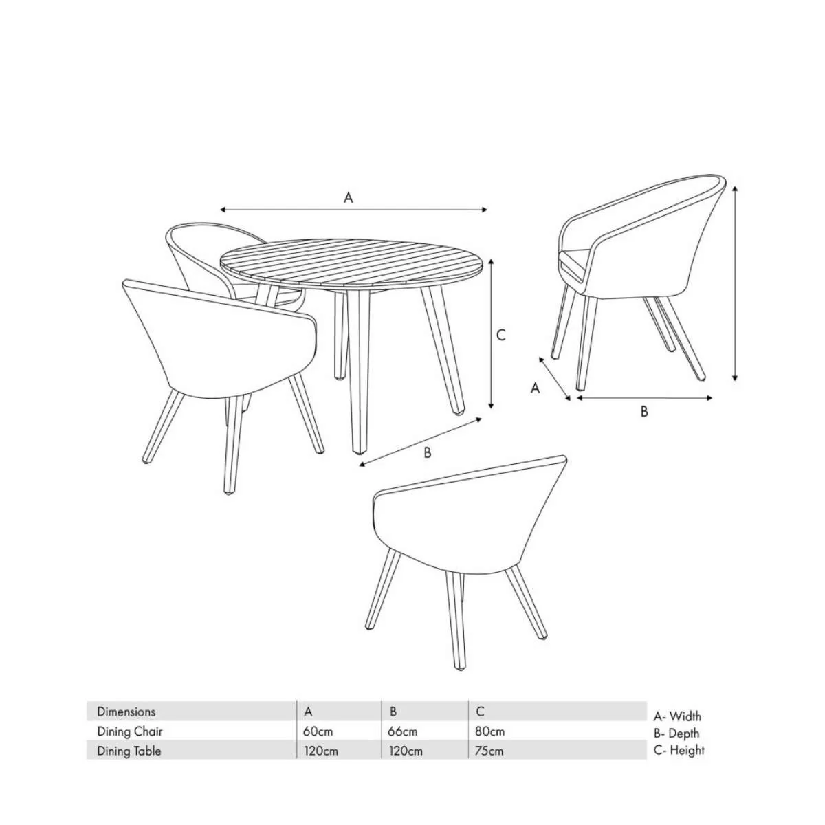 Pacific Lifestyle Cabon Outdoor 4 Seater Dining Set - Image 21