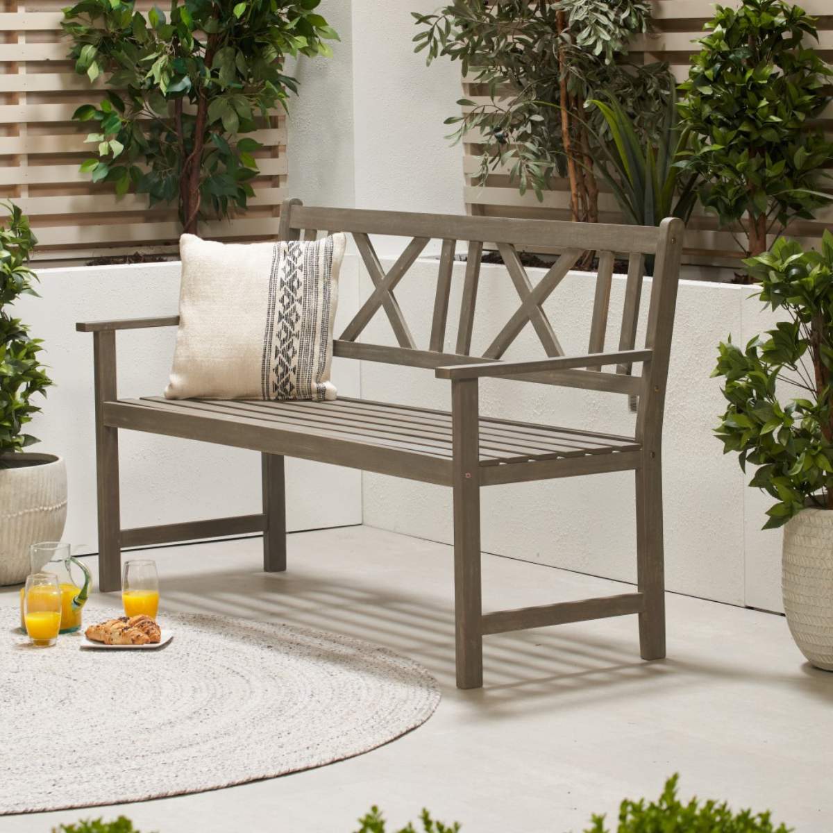 Pacific Lifestyle Cambridge Antique Grey Outdoor 3 Seater Acacia Wood Bench - Image 16