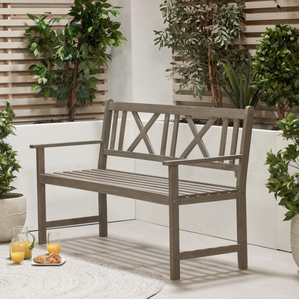 Pacific Lifestyle Cambridge Antique Grey Outdoor 3 Seater Acacia Wood Bench - Image 17