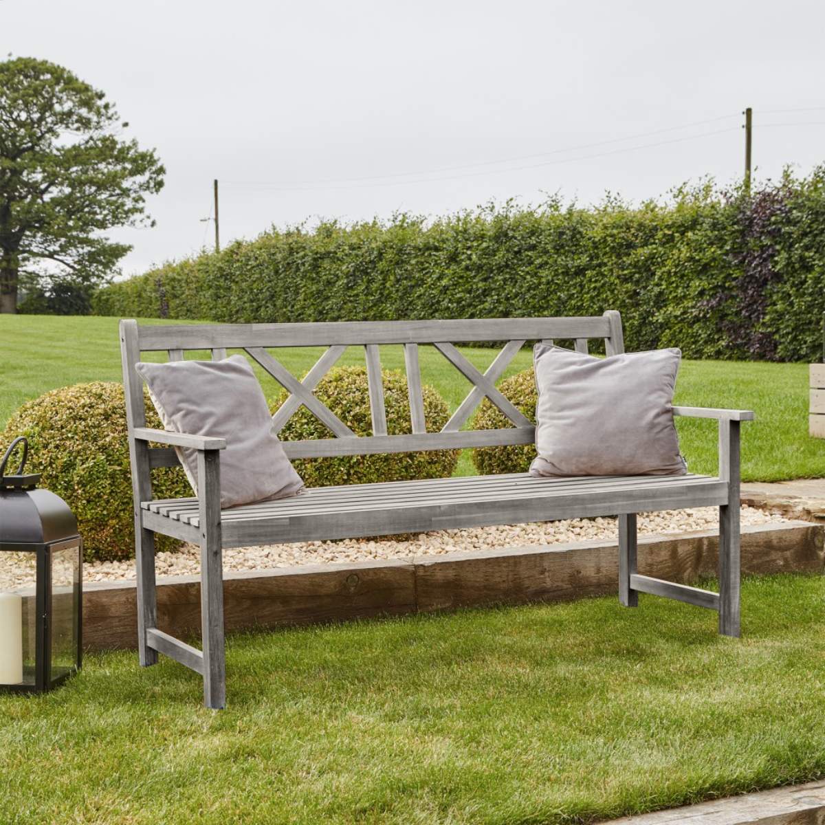 Pacific Lifestyle Cambridge Antique Grey Outdoor 3 Seater Acacia Wood Bench - Image 18