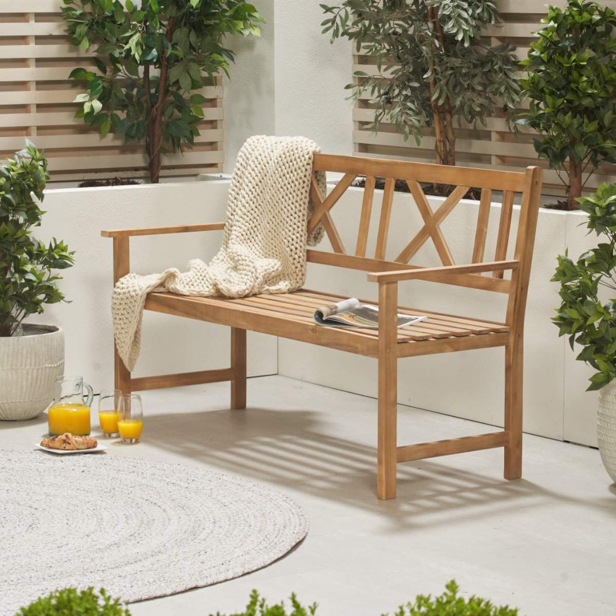 Pacific Lifestyle Cambridge Light Teak Outdoor 3 Seater Acacia Wood Bench - Image 16