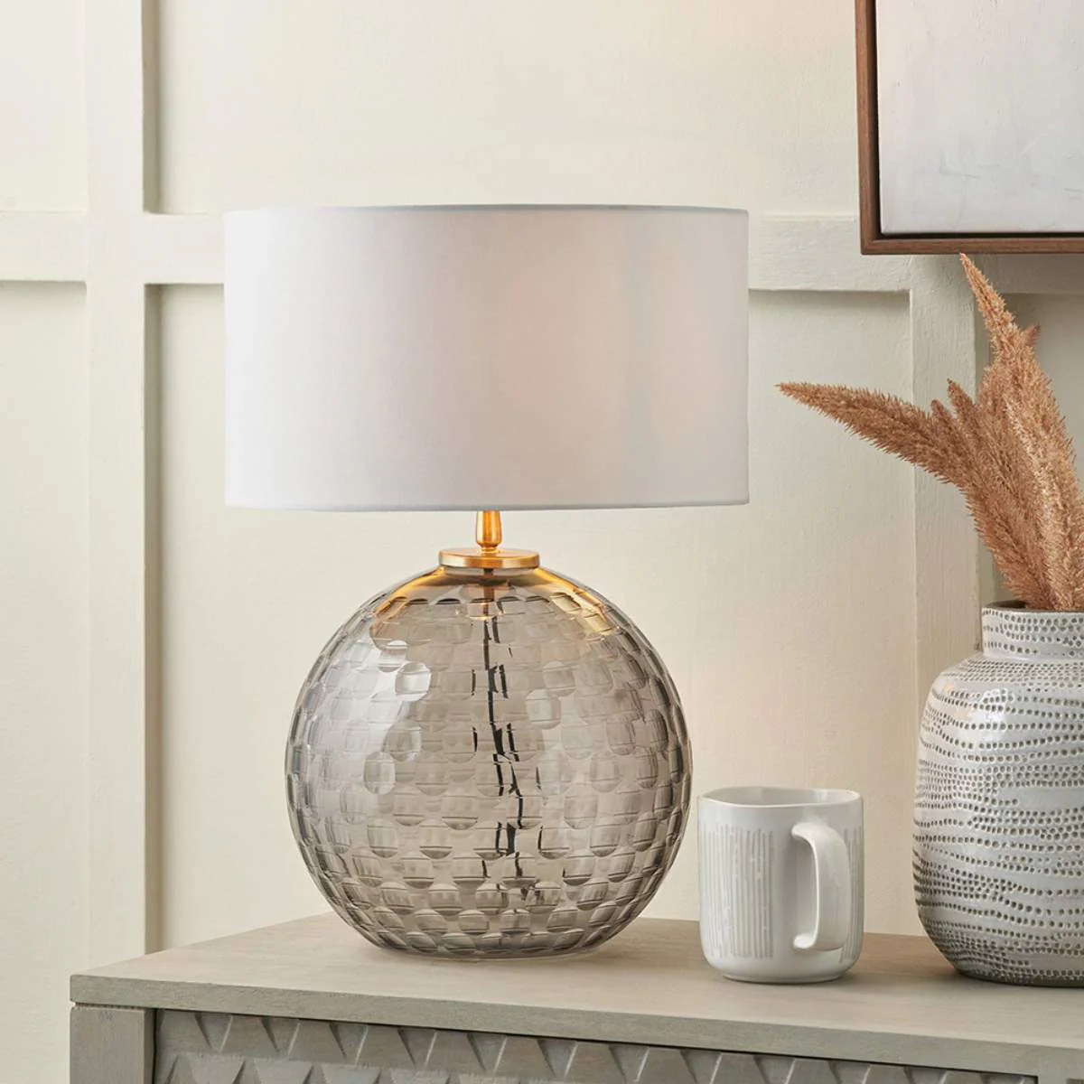 Pacific Lifestyle Camille Smoke Grey Circle Design Handcut Glass Table Lamp Base - Image 10