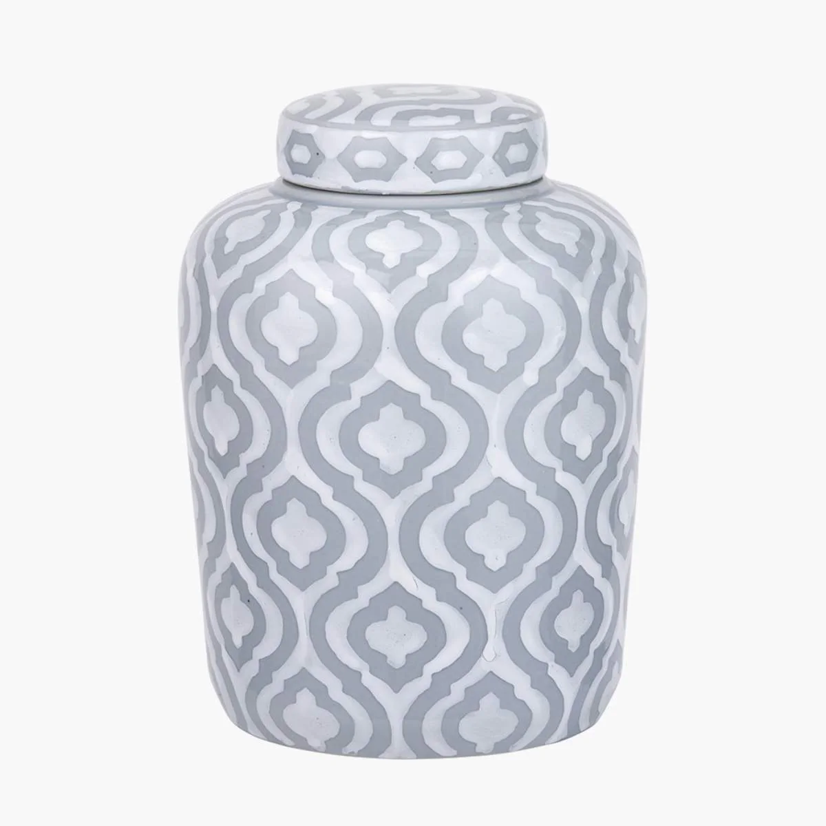 Pacific Lifestyle Celia Grey and White Ceramic Geo Pattern Lidded Ginger Jar