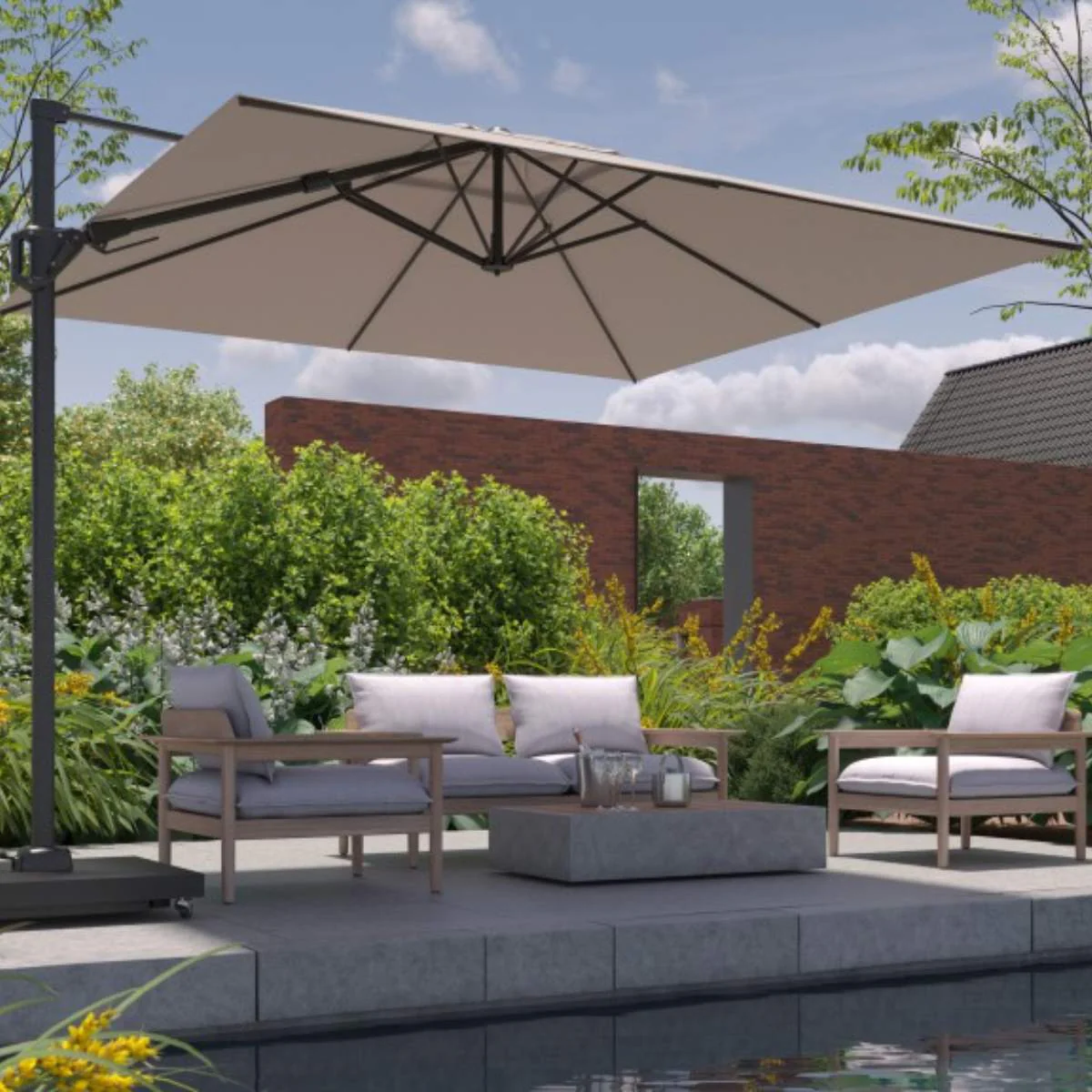Pacific Lifestyle Challenger T2 3.5 x 2.6m Rectangular Champagne Free Arm Parasol - Image 15