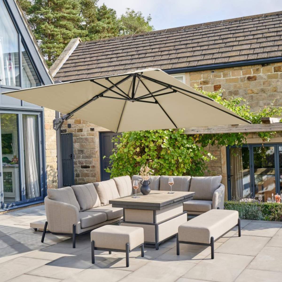 Pacific Lifestyle Challenger T2 3m Square Premium Champagne Free Arm Parasol - Image 9