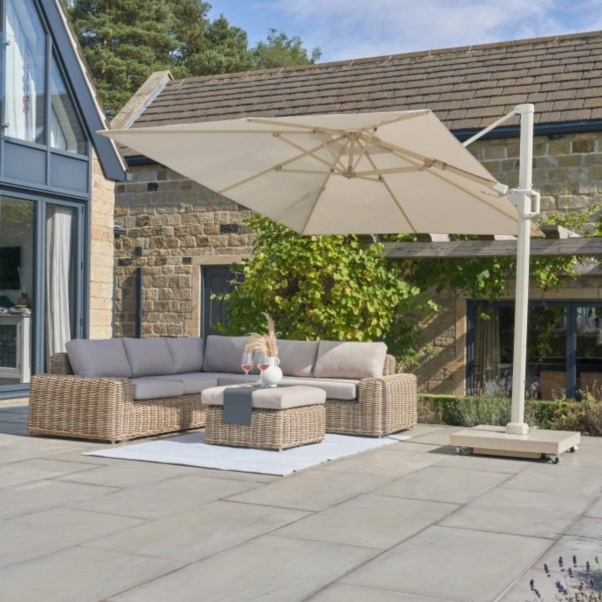 Pacific Lifestyle Challenger T2 3m Square Sandstone / Champagne Free Arm Parasol - Image 8