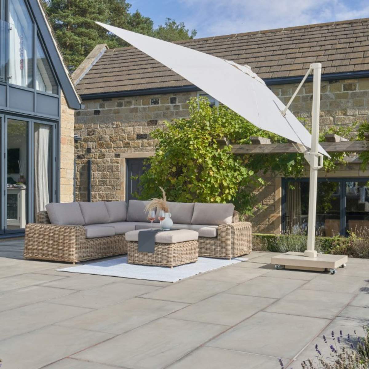 Pacific Lifestyle Challenger T2 3m Square Sandstone / Champagne Free Arm Parasol - Image 9