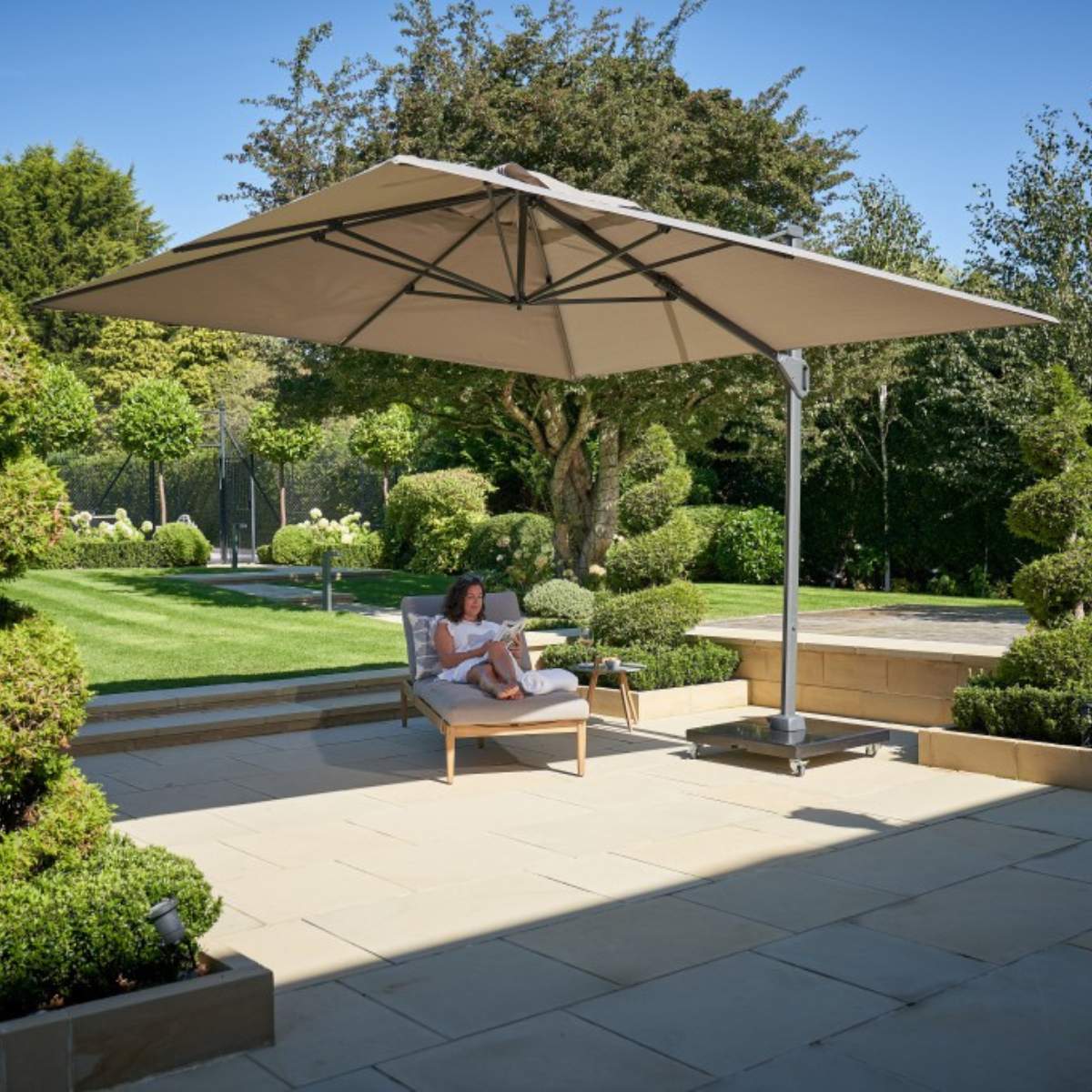 Pacific Lifestyle Challenger Telescopic T1 3.5m Square Havana Taupe Parasol - Image 9