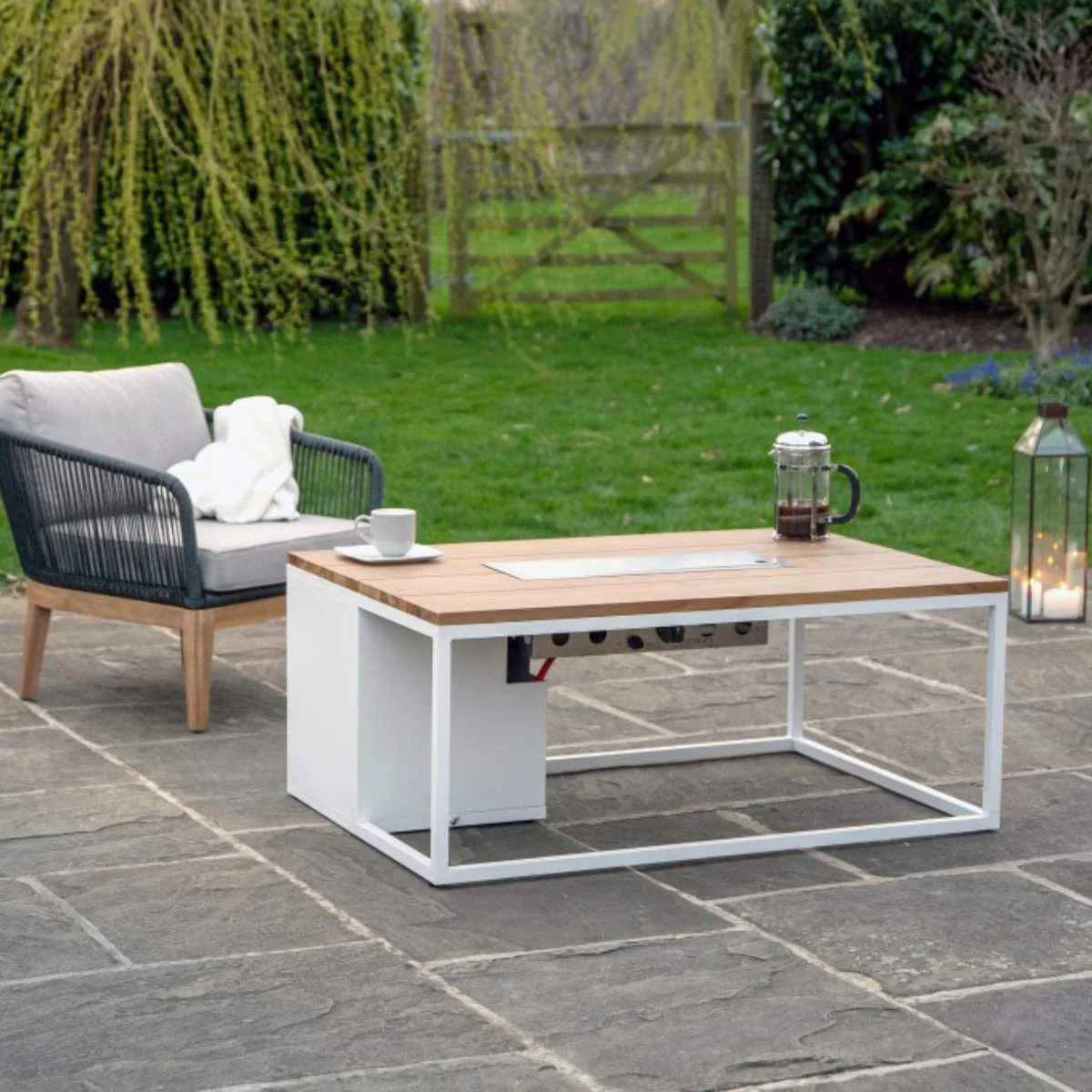 Pacific Lifestyle Cosiloft 120 White and Teak Fire Pit Table - Image 8