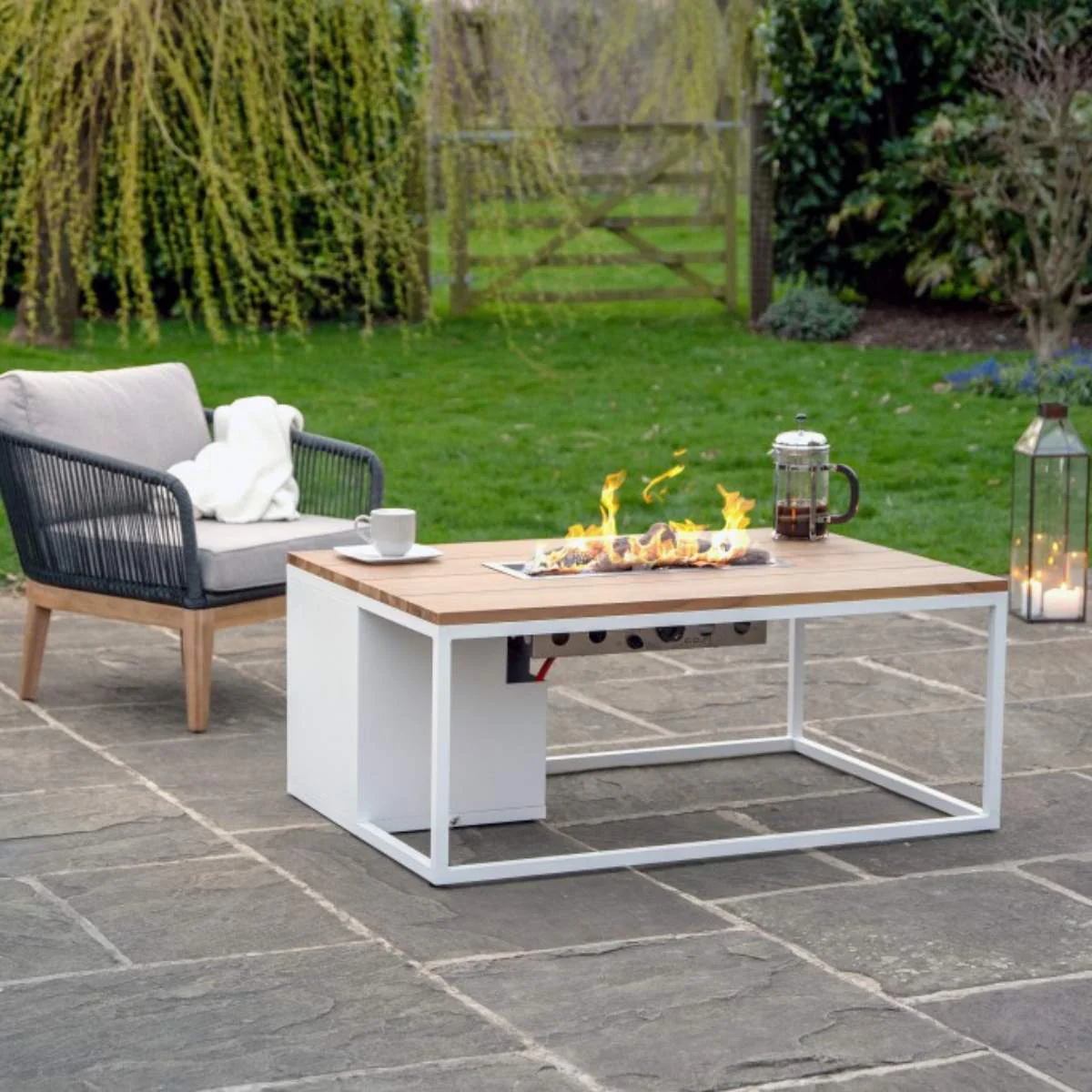 Pacific Lifestyle Cosiloft 120 White and Teak Fire Pit Table - Image 9
