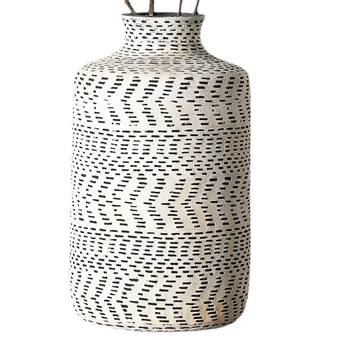 Pacific Lifestyle Espen Natural and Black Stoneware Aztec Design Vase - Image 2