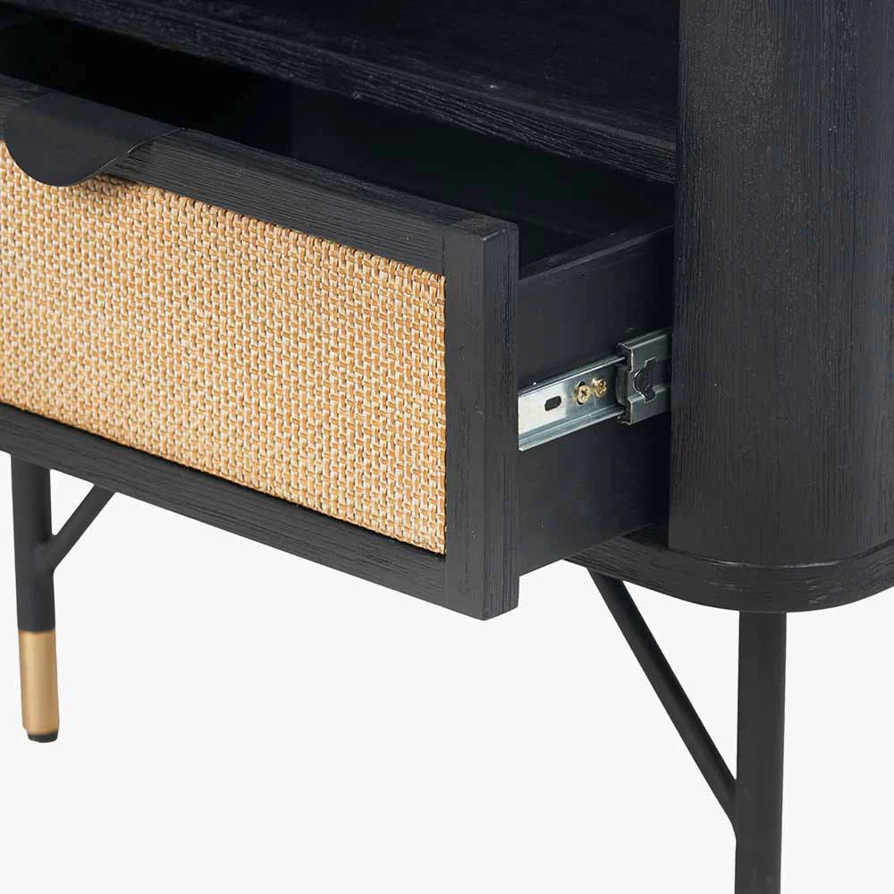Pacific Lifestyle Fiji Black Acacia Wood and Natural Rattan 1 Drawer 1 Shelf Unit - Image 6