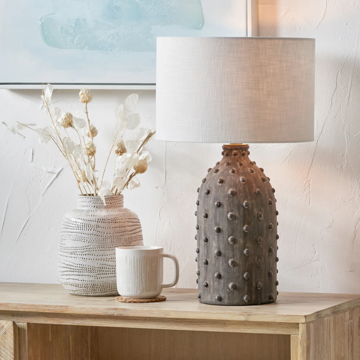 Pacific Lifestyle Freja Textured Dot Grey Stoneware Table Lamp Base - Image 7