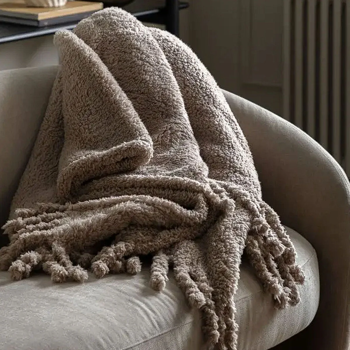 Gallery Direct Fringed Teddy Throw Taupe - Image 2