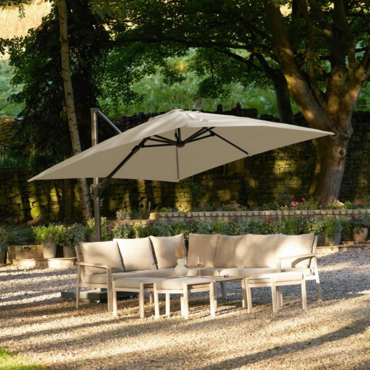 Pacific Lifestyle Glow Challenger T2 3m Square Premium Champagne Free Arm Parasol - Image 7