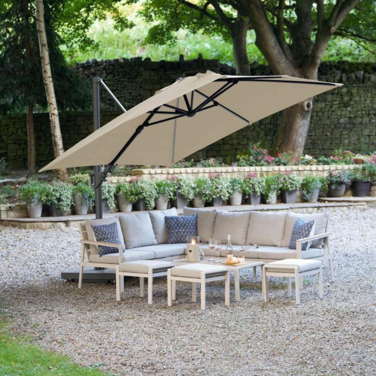 Pacific Lifestyle Glow Challenger T2 3m Square Premium Champagne Free Arm Parasol - Image 8