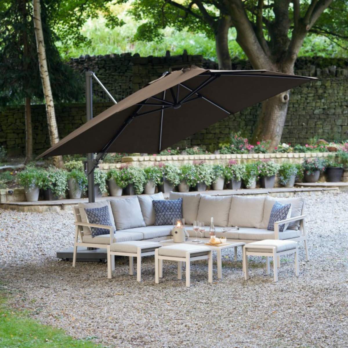 Pacific Lifestyle Glow Challenger T2 3m Square Premium Havana Taupe Free Arm Parasol - Image 10