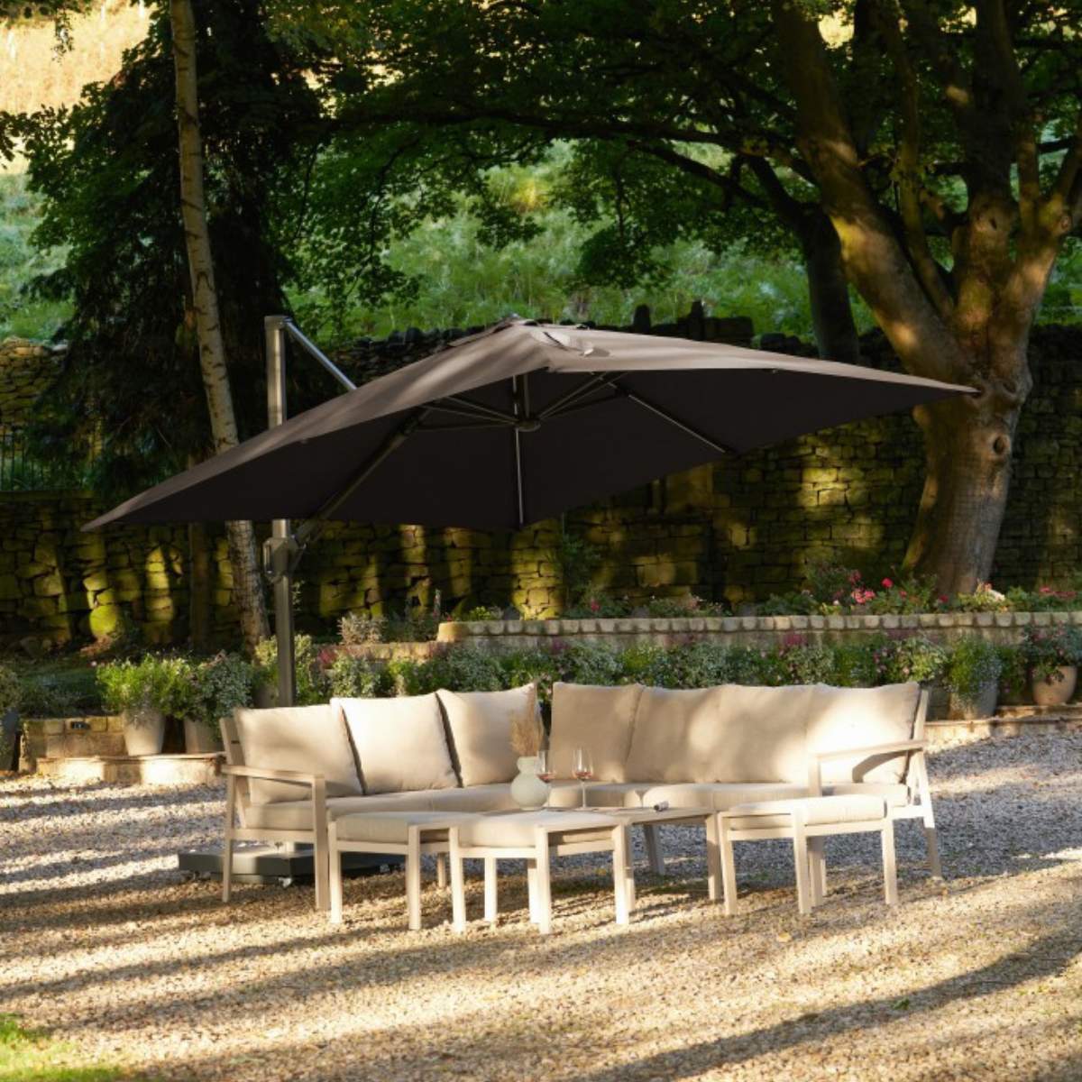 Pacific Lifestyle Glow Challenger T2 3m Square Premium Havana Taupe Free Arm Parasol - Image 11