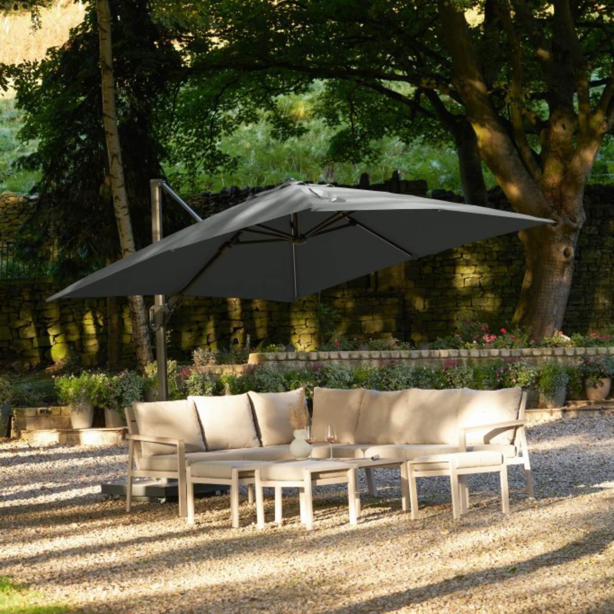 Pacific Lifestyle Glow Challenger T2 3m Square Premium Manhattan Grey Free Arm Parasol - Image 7