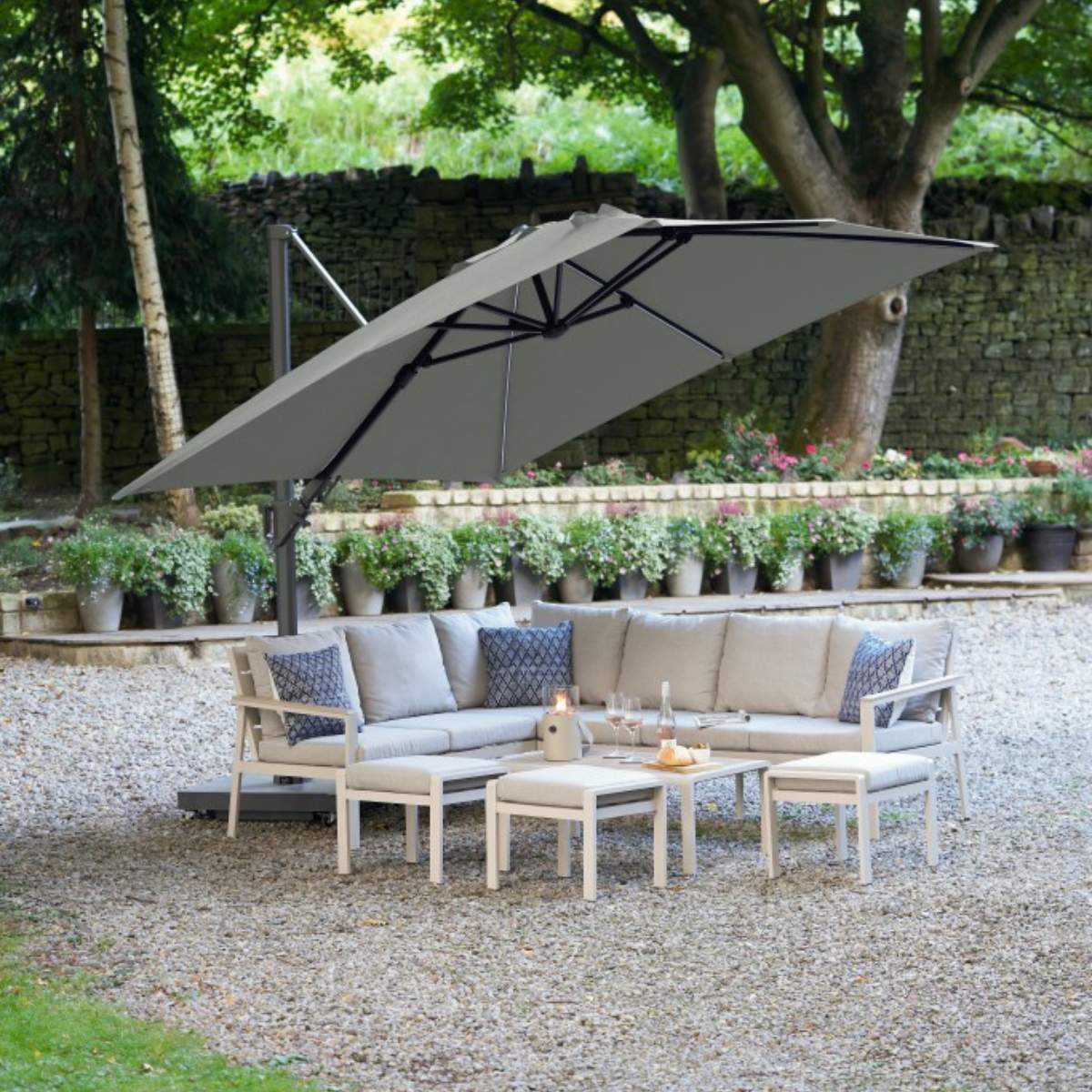 Pacific Lifestyle Glow Challenger T2 3m Square Premium Manhattan Grey Free Arm Parasol - Image 8