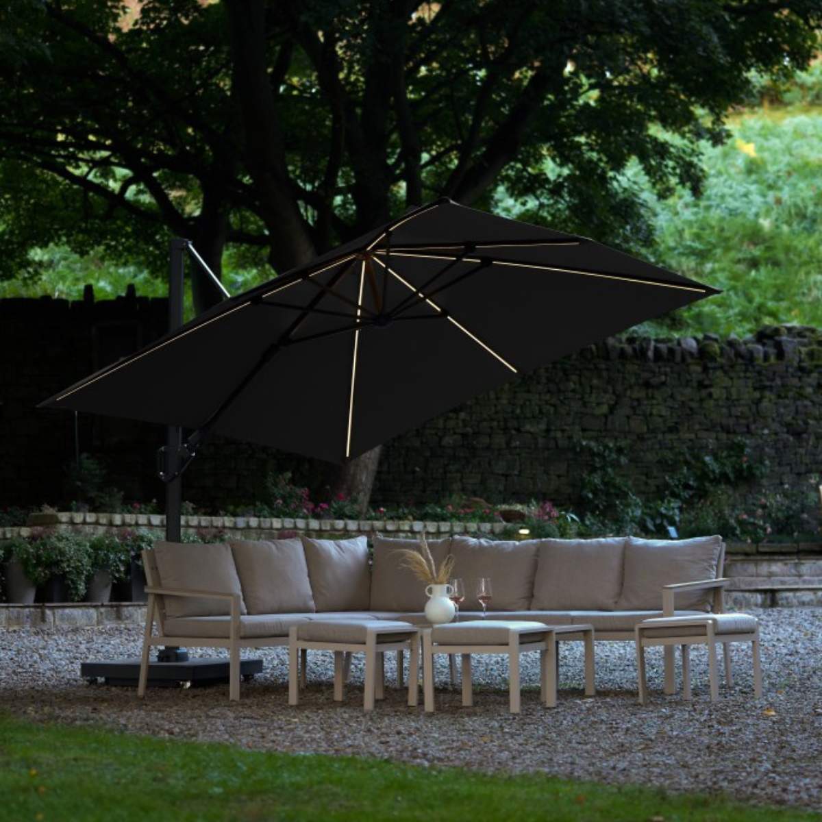 Pacific Lifestyle Glow Challenger T2 3m Square Premium Manhattan Grey Free Arm Parasol - Image 9