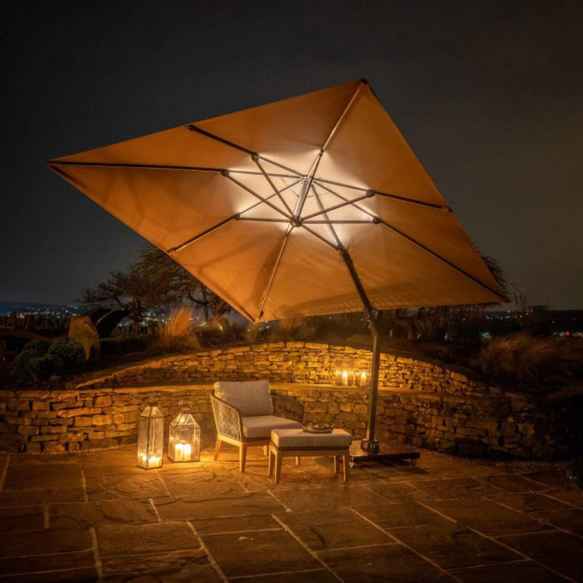 Pacific Lifestyle Glow Challenger T2 3m Square Taupe Free Arm Parasol - Image 9